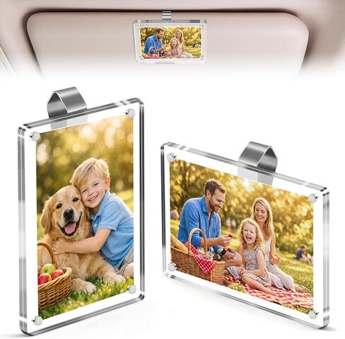 2PCS Car Picture Frames Holder 2.3"x3.5", Magnetic Car Visor Photo Clip for Horizontal & Vertical Display, Cute Photo Frame for Car Decor, Personalized Car Accessories for Women & Men in Saudi Arabia