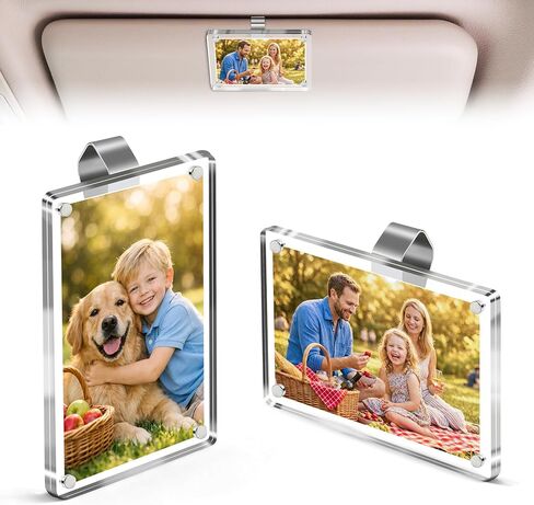2PCS Car Picture Frames Holder 2.3"x3.5", Magnetic Car Visor Photo Clip for Horizontal & Vertical Display, Cute Photo Frame for Car Decor, Personalized Car Accessories for Women & Men in Saudi Arabia