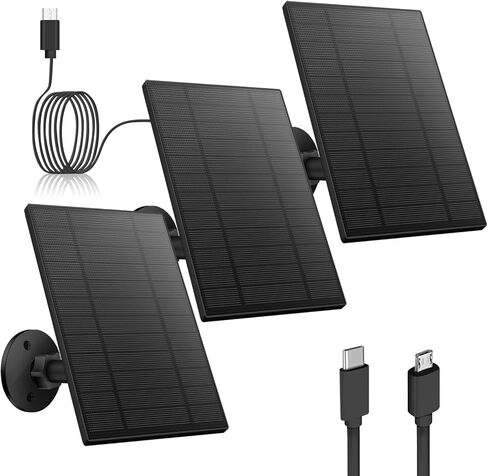 لوحة شمسية 5 وات لكاميرا الأمان، لوحة شمسية مع منفذ USB صغير ومنفذ USB-C لكاميرا بطارية قابلة للشحن في الهواء الطلق DC 5V، مقاومة للماء IP65، حامل أمان قابل للتعديل 360 درجة، كابل 9.8 قدم (قطعة واحدة بيضاء) in Kuwait