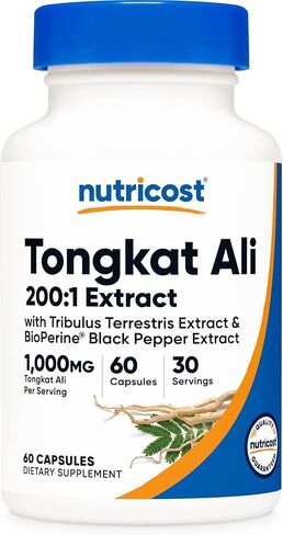 Nutricost Tongkat Ali 1000 مجم 60 كبسولة - مع تريبولوس تيريستريس والبيوبيرين، قبعات نباتية، غير معدلة وراثيًا، خالية من الغلوتين، مستخلص قوي in Saudi Arabia