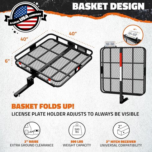 Mockins 40"x40"x6" Extra Deep Square Trailer Hitch Cargo Carrier w/Plate Bracket | 500 Lbs Cap Heavy-Duty Cargo Hitch Carrier for Generators, Appliances, Coolers | Luggage Rack for SUV, Car & Truck in Kuwait