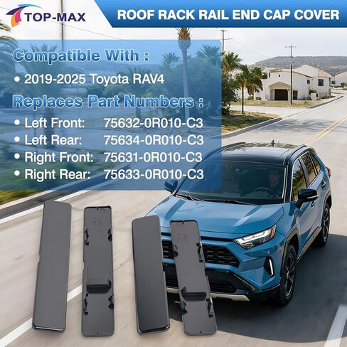4 قطع غطاء نهاية لرف السقف متوافق مع Toyota RAV4 2019-2025، استبدال غلاف حاجز السقف الأسود اللامع مع أداة إزالة، يناسب ملحقات رف الأمتعة OEM (تناسب رف OEM فقط) in Kuwait