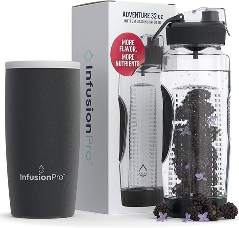 Infusion Pro 32 oz Fruit Infuser Water Bottle with Insulated Sleeve & 50 Recipe Fruit Infusion Water eBook : Bottom Loading, Large Water Infuser for More Flavor : Unique Gift Idea for Women in Saudi Arabia
