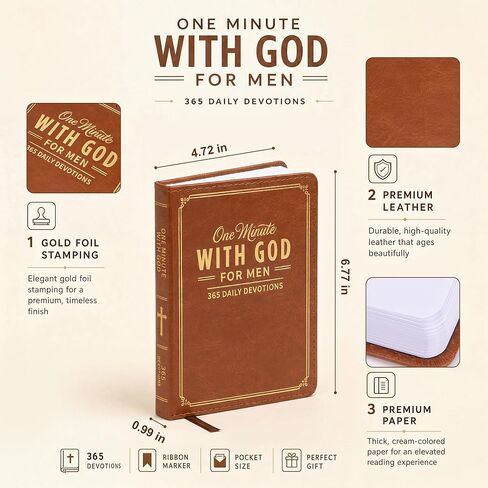 One Minute with God for Men, 2026 New 365 Days of Daily Prayer Brown Leather book, Daily Devotional and Prayer Journal, Bible Prayer Tracking Diary Gifts for Men in Kuwait