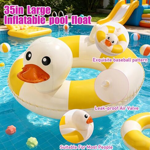 2-Pack Duck Pool Float - Fun Floaties Inflatable Swimming Pool Tubes Party Decorations, Summer Vacation Pool Floaty Swim Rings Raft Lounger for Teens Adults in Kuwait