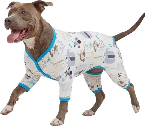 LovinPet Large Dog Clothing - Anti Licking Onesie, Anxiety Calming Shirt for Dogs, Comfy Stretchy Fabric, Steel Grey Zoo Print, Large Dog Clothes,Medium in Saudi Arabia
