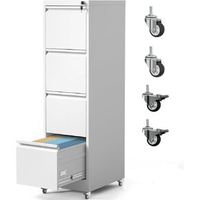 4 Drawer File Cabinet with Wheels, Metal Filing Cabinet with Lock and Wheels, Rolling Filing Storage Home Office, Vertical File Cabinets for Hanging Legal/Letter Size Files, Assembly Required, White in Saudi Arabia