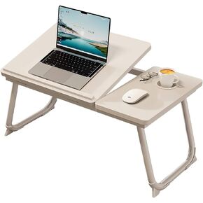 Foldable Laptop Desk for Bed, 21.6" Split Desktop Adjustable Lap Desk for Adults, 5 Tilt Angles Ergonomic Laptop Table with Cup Holder, No Assembly Portable Bed Desk for Couch, Office, Travel (Brown) in Kuwait