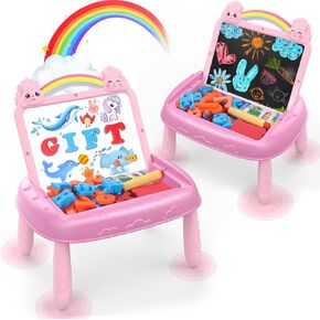 MAYESAR Magnetic Drawing Board for Toddlers 1-3, Double-Sided Toddler Art Easel with Magnetic Letters and Numbers, Chalkboard Learning Toy Gift for 1-3 Year Old Girls, Pink in Saudi Arabia