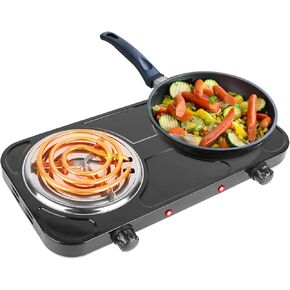 2000W Electric Double Burner Coil Stove-Portable Hot Plate Electric for Cooking, Countertop RV Hotplate with Non-Slip Rubber Feet and 5 Temperature Adjustments in Saudi Arabia