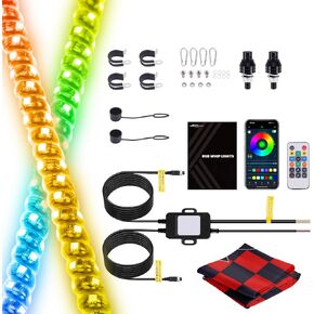 maXpeedingrods 1FT Whip Lights, 2PCS LED Whip with App Music Mode, RGB Spiral Chasing Lighted Whip with Remote Control Driving Response, Signal Light for Polaris RZR SXS Off-Road UTV ATV Motorcycle in Kuwait