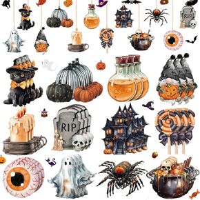 36 Pcs Halloween Wooden Hanging Ornaments Halloween Tree Ornaments Tombstone Graveyard Skull Wood Cutouts with Ropes Halloween Tree Decorations for Halloween Party Decor in Saudi Arabia