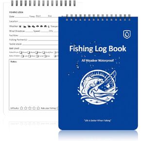 1 Pcs Waterproof Fishing Log Book Fishing Book 5.8 x 8.3 Inch Spiral Bound PP Cover for Freshwater Saltwater Anglers Kayak Boat Shore Fishing 100 Pages Per Book (1) in Kuwait