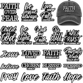Christian Iron on Patches for Hats 20Pcs Bible Verse Embroidered Religious Applique Patches for Backpacks Jackets Jeans Clothes(Style 1) in Kuwait