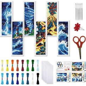 FREEBLOSS 6 Set Cross Stitch Bookmark Kit 11 CT Stamped Cross Stitch Kit DIY Embroidery Bookmark Kits for Adult Beginners with Instructions, Natural Scene, 6 x 20 cm/8" x 2.4" in Kuwait