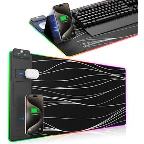 XXL Mouse Pad with Phone Holder - Black, RGB Desk Mat with 15W Fast Charging, LED Gaming Mousepad with 11 Light Colors, Waterproof Non-Slip Pad for Office & Home in Kuwait