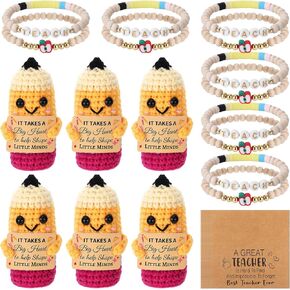 Wewounyl 6 Set Teacher Appreciation Gifts Bulk Crochet Pencil Apple Beads Bracelets with Thank You Teach Cards for Graduation Teacher's Day End of Year Teacher Gifts for Women Men Teachers in Kuwait