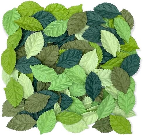 Artificial Leaves 100 pcs Mulberry Paper Roses Leaves 45x25mm DIY Craft Scrapbooking Wedding DIY Craft Supplies Card (Roses Leaves Green Tone) in Kuwait