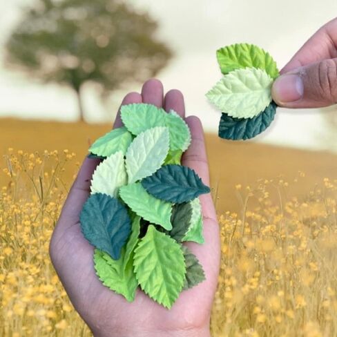 Artificial Leaves 100 pcs Mulberry Paper Roses Leaves 45x25mm DIY Craft Scrapbooking Wedding DIY Craft Supplies Card (Roses Leaves Green Tone) in Kuwait