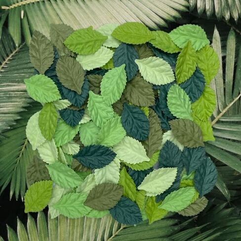 Artificial Leaves 100 pcs Mulberry Paper Roses Leaves 45x25mm DIY Craft Scrapbooking Wedding DIY Craft Supplies Card (Roses Leaves Green Tone) in Kuwait