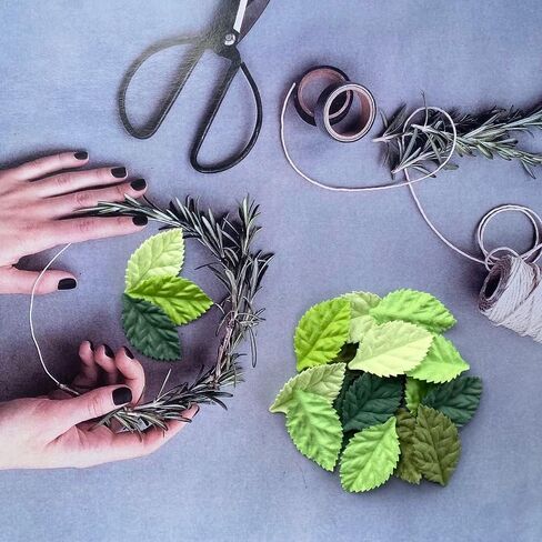 Artificial Leaves 100 pcs Mulberry Paper Roses Leaves 45x25mm DIY Craft Scrapbooking Wedding DIY Craft Supplies Card (Roses Leaves Green Tone) in Kuwait