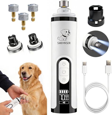 Silent Groom Pro، مطحنة أظافر الكلاب مع ضوء LED، 3 سرعات 7000-9000 دورة في الدقيقة، 4 قطع ماسية وواقي قابل للتعديل، عارض سريع لأوعية الدم، طحن آمن للكلاب والقطط in Saudi Arabia
