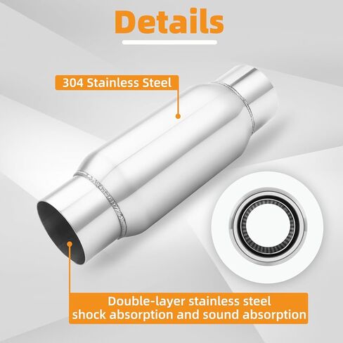 A-KARCK 3" Inlet Exhaust Resonator, 3" Inlet 3" Outlet 12" Overall Length Muffler Universal Resonator Stainless Steel Straight Through Design Exhaust Tip for Cars in Kuwait