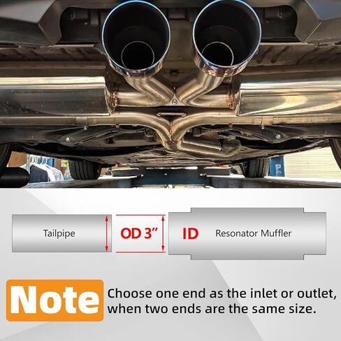 A-KARCK 3" Inlet Exhaust Resonator, 3" Inlet 3" Outlet 12" Overall Length Muffler Universal Resonator Stainless Steel Straight Through Design Exhaust Tip for Cars in Kuwait