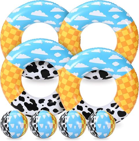 Soulchen 8 Pack Inflatable Quick Ball Pool Floats 35.4" Cartoon Red White Pool Floats Tubes with Beach Balls for Adults Cartoon Swim Tubes Rings Blow Up Floaties for Summer Swim Beach Decors Supplies in Kuwait