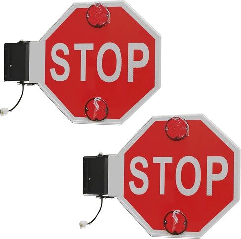 LED Aluminum School Bus Stop Sign - 18" Double-Sided Reflective Octagon Parking Warning Sign for Vehicles, Easy Universal Installation (12V) in Kuwait