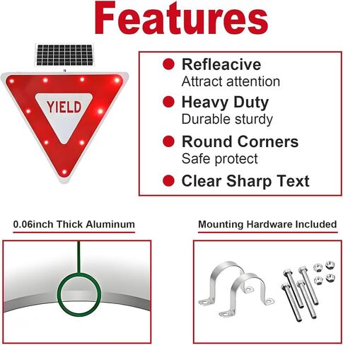 Solar-Powered 28in Yield Sign with Flashing LED Lights - Durable Aluminum Road Sign for Enhanced Safety & Visibility at Intersections in Kuwait