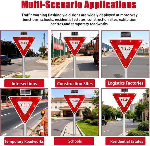 Solar-Powered 28in Yield Sign with Flashing LED Lights - Durable Aluminum Road Sign for Enhanced Safety & Visibility at Intersections in Kuwait