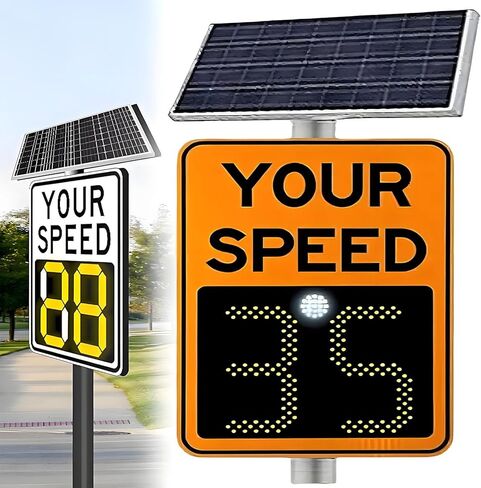 Solar Powered Speed Limit Sign - LED Traffic Display, 24x35 Inches, 3-Digit Speed Monitor, Wireless Radar Feedback, Durable and Complete with Accessories in Kuwait