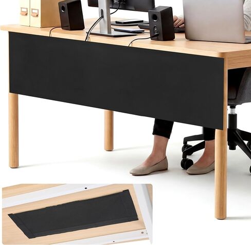 MABOZOO Under Desk Privacy Panel with Management Net, Self Adhesive Desk Skirt with Cord Organizer for Home Office, Standing Desk, Wire Management Under Desk Accessories (Black) in Kuwait