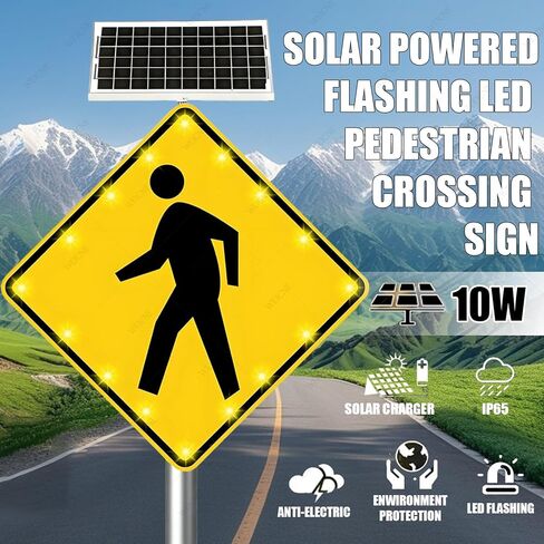 30" Solar LED Pedestrian Crossing Sign - Solar-Powered Blinking Traffic Sign, Durable Aluminum Road Sign for Street Safety, Rust-Proof Warning Sign (76CM) in Kuwait