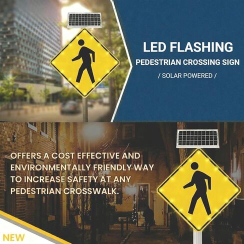 30" Solar LED Pedestrian Crossing Sign - Solar-Powered Blinking Traffic Sign, Durable Aluminum Road Sign for Street Safety, Rust-Proof Warning Sign (76CM) in Kuwait