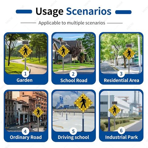 30" Solar LED Pedestrian Crossing Sign - Solar-Powered Blinking Traffic Sign, Durable Aluminum Road Sign for Street Safety, Rust-Proof Warning Sign (76CM) in Kuwait