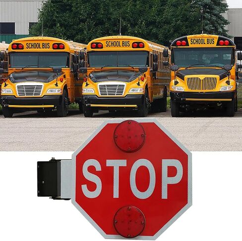 12V/24V Flashing Stop Sign 18" for School Buses, Electric/Manual Parking Sign, IP56 Waterproof, Essential School Bus Accessories for Safe Bus Lane Stops in Kuwait