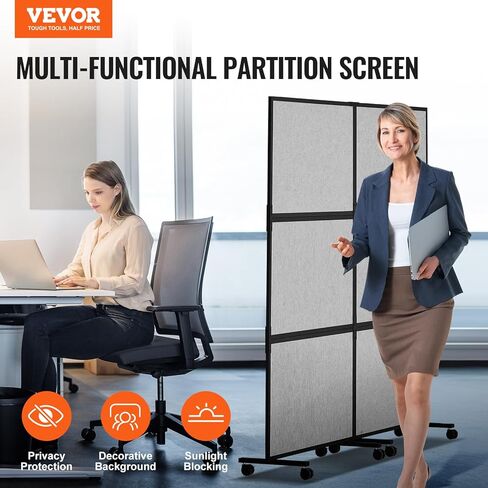 VEVOR Office Divider, 2 Panel Office Partition, Freestanding Office Divider Wall Partition & Privacy Divider Reduce Noise and Room Separation, Light Grey in Kuwait