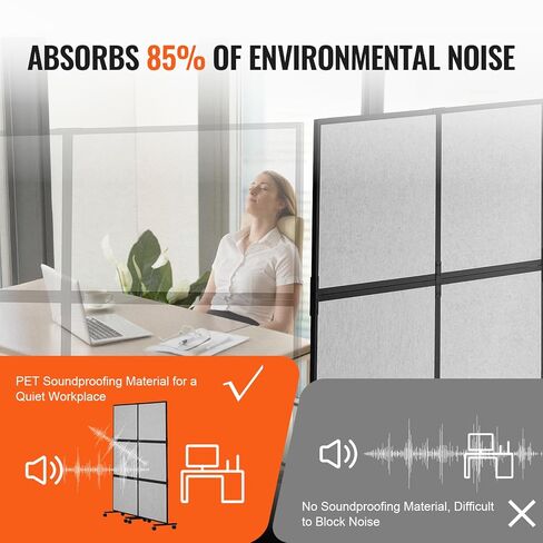 VEVOR Office Divider, 2 Panel Office Partition, Freestanding Office Divider Wall Partition & Privacy Divider Reduce Noise and Room Separation, Light Grey in Kuwait