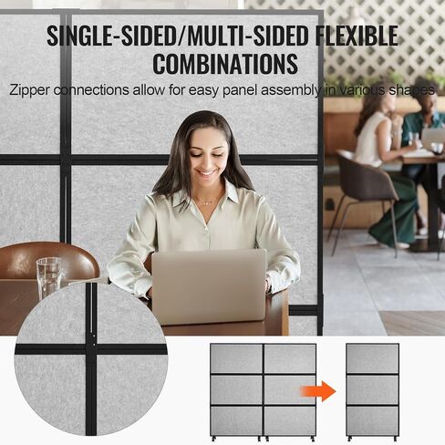 VEVOR Office Divider, 2 Panel Office Partition, Freestanding Office Divider Wall Partition & Privacy Divider Reduce Noise and Room Separation, Light Grey in Kuwait