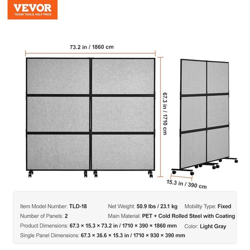 VEVOR Office Divider, 2 Panel Office Partition, Freestanding Office Divider Wall Partition & Privacy Divider Reduce Noise and Room Separation, Light Grey in Kuwait