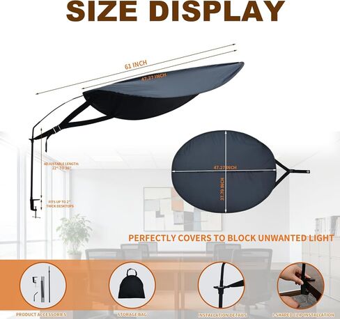 Adjustable Black Desk Shade - Portable Light-Blocking Canopy for Office Cubicles, Blocks Overhead Light & Reduces Glare, UV-Resistant & Tool-Free Setup, Ideal for Light-Sensitive Workers in Kuwait