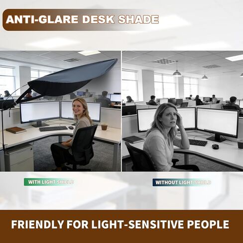 Adjustable Black Desk Shade - Portable Light-Blocking Canopy for Office Cubicles, Blocks Overhead Light & Reduces Glare, UV-Resistant & Tool-Free Setup, Ideal for Light-Sensitive Workers in Kuwait