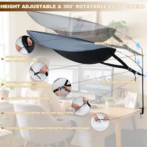 Adjustable Black Desk Shade - Portable Light-Blocking Canopy for Office Cubicles, Blocks Overhead Light & Reduces Glare, UV-Resistant & Tool-Free Setup, Ideal for Light-Sensitive Workers in Kuwait