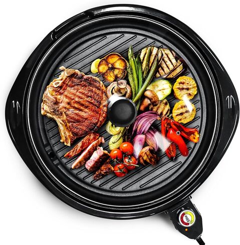 Elite Gourmet EMG-980BX Large Indoor Electric Round Nonstick Grill Cool Touch Fast Heat Up Ideal Low-Fat Meals Dishwasher Safe Includes Glass Lid, 14", Black in Saudi Arabia