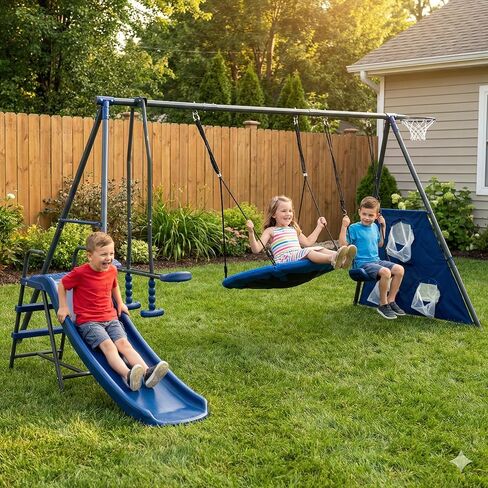 Swing Set for Backyard with Stand, 440lbs Swing Heavy Duty Metal Outdoor Swing Stand, Contain 1 Saucer 32" & 1 Belt seat 26.2" for Playground - Backyard Playset, Pink in Kuwait