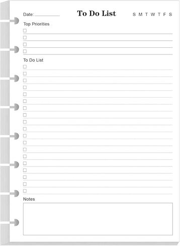 To Do List Inserts for A5 Binder - 6 Hole Punched Daily Planner Refills Paper, 100 Sheets/200 Pages Planner Inserts, 100 Gsm White Paper, 5.8" x 8.3" in Kuwait