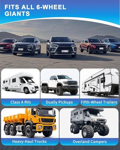 RV Tire Pressure Monitoring System, TPMS with 6 Sensors & 6 Alarm Modes, 0-144 PSI ±1.5PSI, Solar/USB Charging for Dually Trucks & Heavy-Duty Trailers in Kuwait