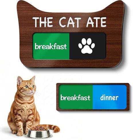 Cat Feeding Reminder Supplies with Magnet, Pet Meal Tracker with The Cat Ate, Acrylic Unique Ear Shape 2 Area Feed Sign with Breakfast and Dinner, Silver with 2 Stickers, 4.7" x 3" in Saudi Arabia